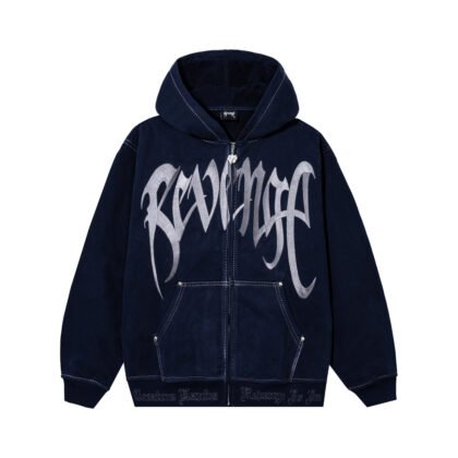 REVENGE CONTRAST STITCH EMBROIDERED ZIP HOODIE
